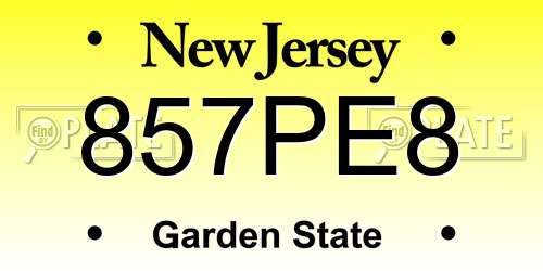 857PE8 New Jersey License Plate