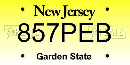 857PEB New Jersey License Plate