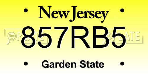857RB5 New Jersey License Plate