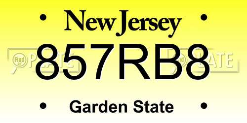 857RB8 New Jersey License Plate