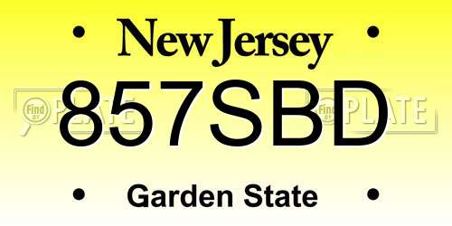 857SBD New Jersey License Plate