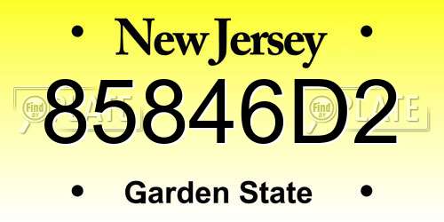 85846D2 New Jersey License Plate
