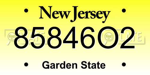 85846O2 New Jersey License Plate