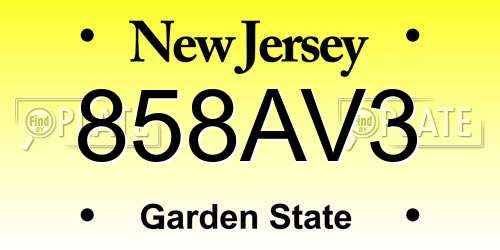858AV3 New Jersey License Plate