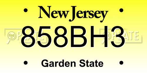 858BH3 New Jersey License Plate