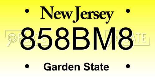 858BM8 New Jersey License Plate