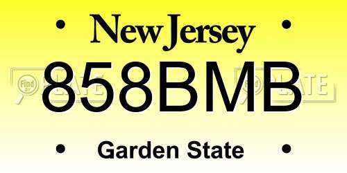 858BMB New Jersey License Plate