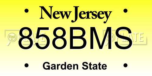 858BMS New Jersey License Plate