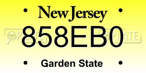 858EB0 New Jersey License Plate