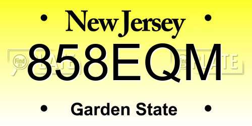 858EQM New Jersey License Plate