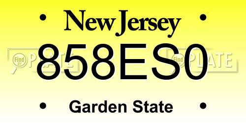 858ES0 New Jersey License Plate