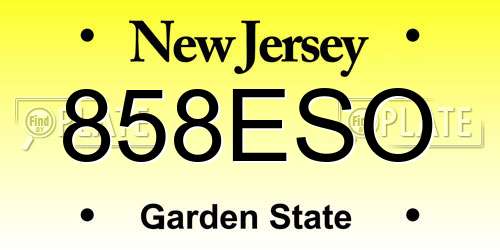 858ESO New Jersey License Plate