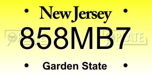 858MB7 New Jersey License Plate