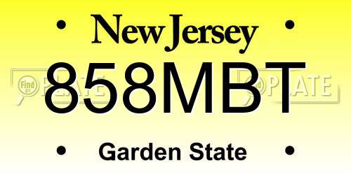 858MBT New Jersey License Plate