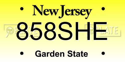 858SHE New Jersey License Plate