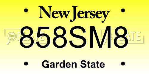 858SM8 New Jersey License Plate
