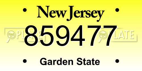 859477 New Jersey License Plate