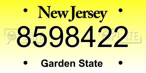8598422 New Jersey License Plate
