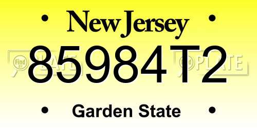 85984T2 New Jersey License Plate