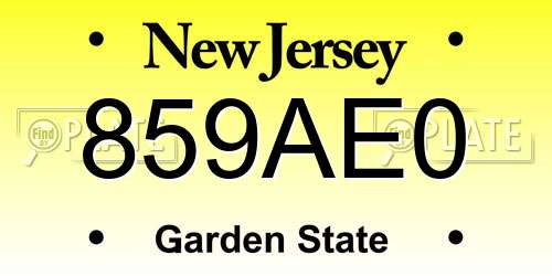 859AE0 New Jersey License Plate