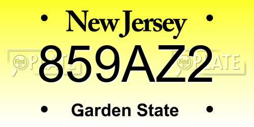 859AZ2 New Jersey License Plate