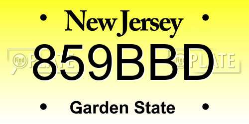 859BBD New Jersey License Plate