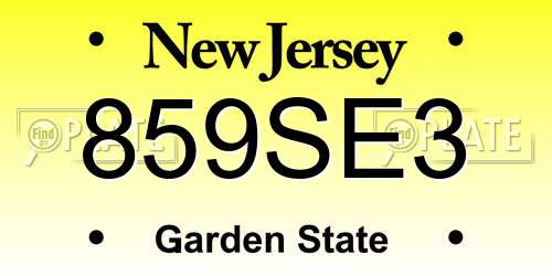 859SE3 New Jersey License Plate