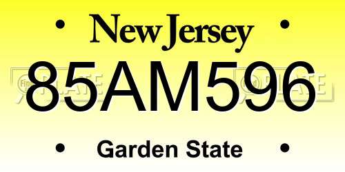 85AM596 New Jersey License Plate