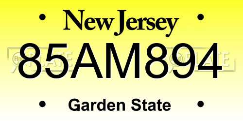 85AM894 New Jersey License Plate