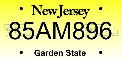 85AM896 New Jersey License Plate
