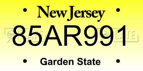 85AR991 New Jersey License Plate