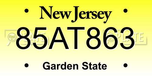 85AT863 New Jersey License Plate