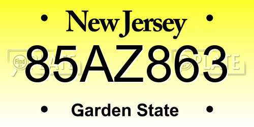 85AZ863 New Jersey License Plate