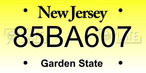 85BA607 New Jersey License Plate
