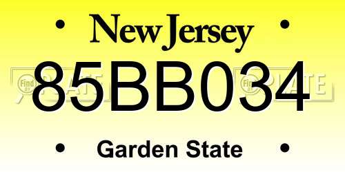 85BB034 New Jersey License Plate