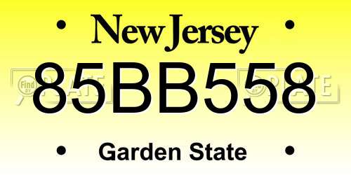 85BB558 New Jersey License Plate