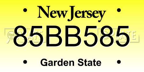 85BB585 New Jersey License Plate