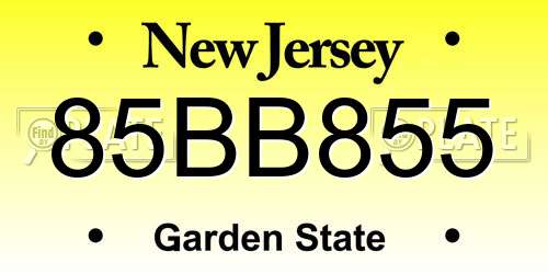 85BB855 New Jersey License Plate