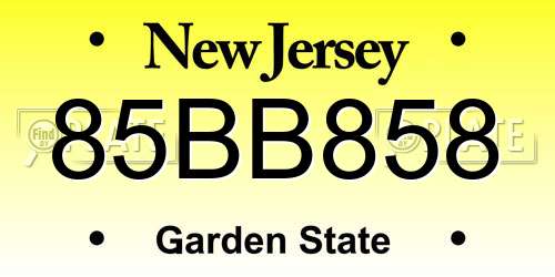 85BB858 New Jersey License Plate