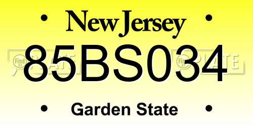 85BS034 New Jersey License Plate