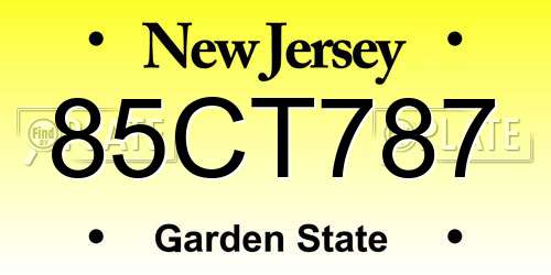 85CT787 New Jersey License Plate