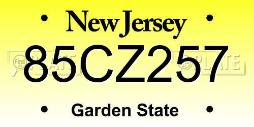 85CZ257 New Jersey License Plate