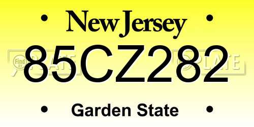 85CZ282 New Jersey License Plate