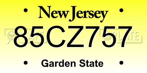 85CZ757 New Jersey License Plate
