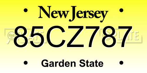 85CZ787 New Jersey License Plate
