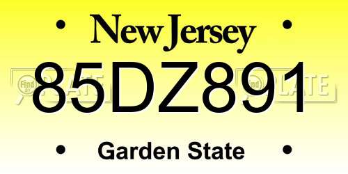 85DZ891 New Jersey License Plate