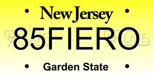 85FIERO New Jersey License Plate