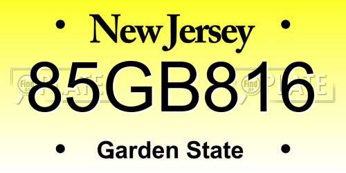 85GB816 New Jersey License Plate