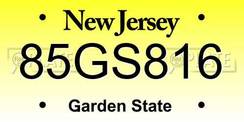 85GS816 New Jersey License Plate