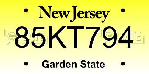 85KT794 New Jersey License Plate